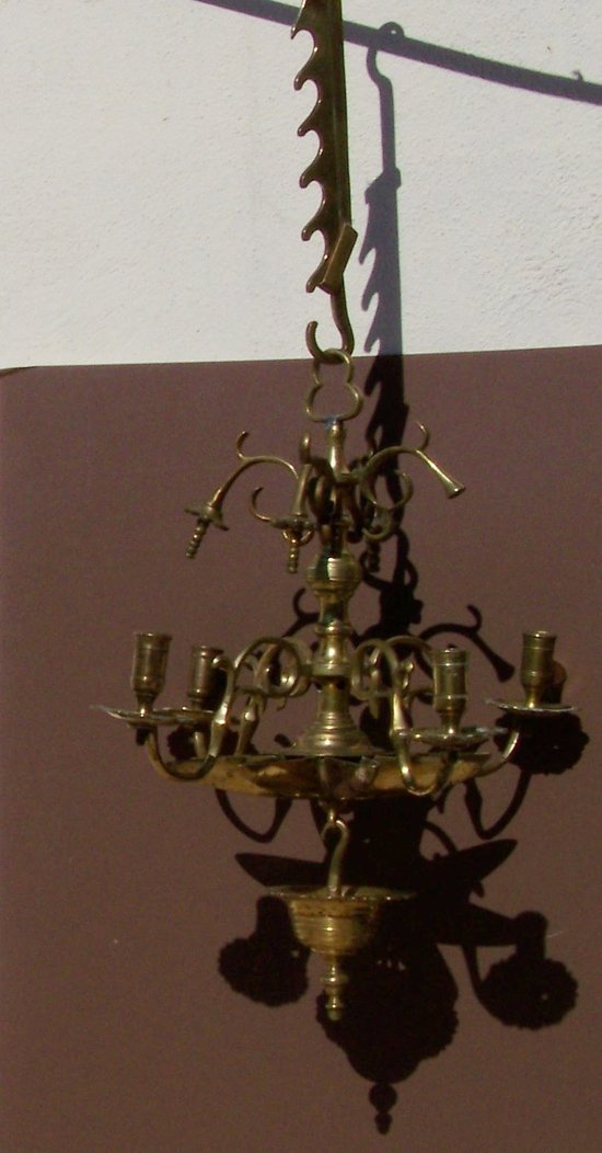 Lampada Shabbat ebraica, lampadario Judenstern in bronzo XVII° XVIII°.