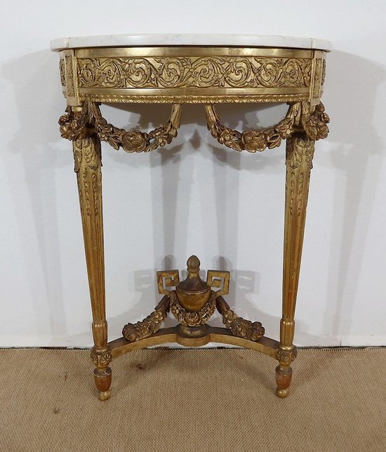  Half-moon support console in marble and gilded wood, Louis XVI – Mid-19th century