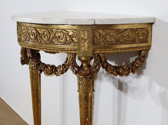  Half-moon support console in marble and gilded wood, Louis XVI – Mid-19th century