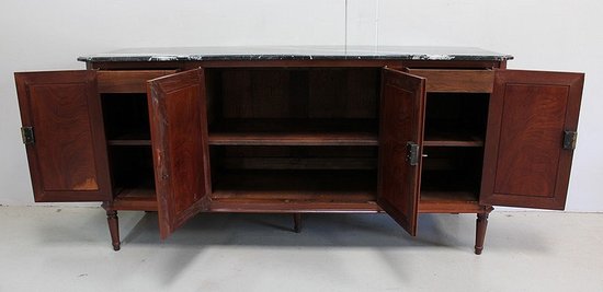 Credenza Luigi XVI in mogano cubano e marmo fiammato - XVIII