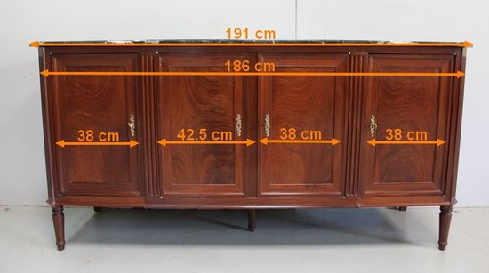 Credenza Luigi XVI in mogano cubano e marmo fiammato - XVIII