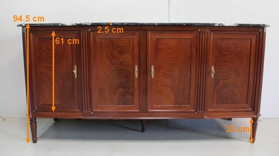 Credenza Luigi XVI in mogano cubano e marmo fiammato - XVIII