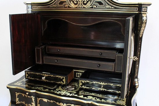 Rare Cabinet en Bois Noirci et Laiton, époque Napoléon III - XIXe