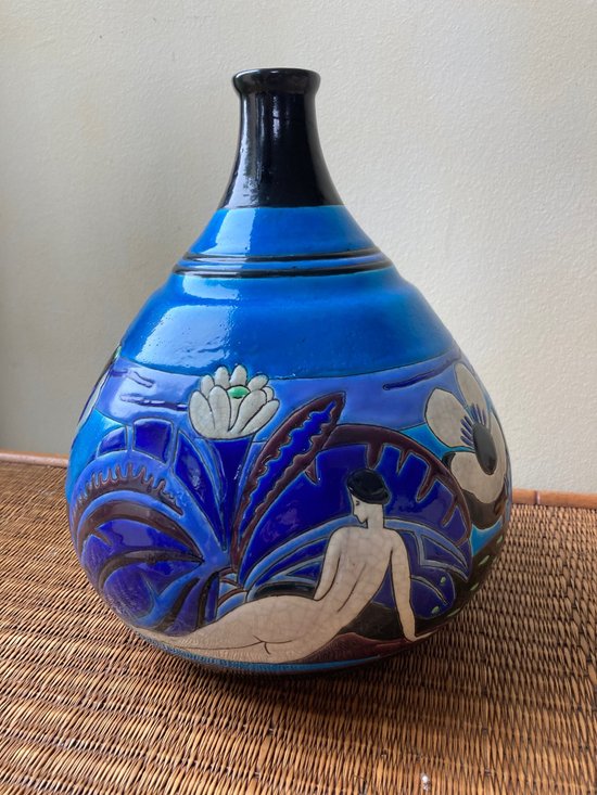 Longwy enamel vase "bathers"