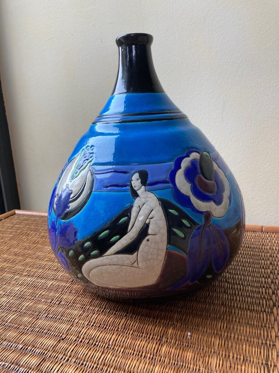 Longwy enamel vase "bathers"