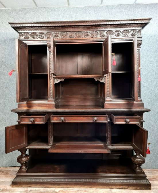 Renaissance walnut buffet with brown patina, circa 1850