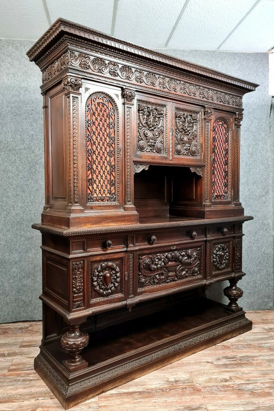 Renaissance walnut buffet with brown patina, circa 1850