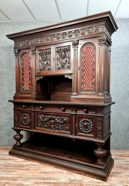 Renaissance walnut buffet with brown patina, circa 1850