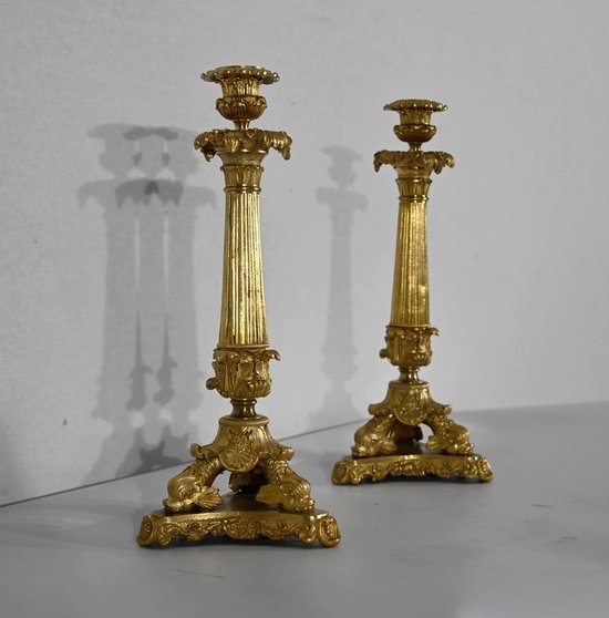 Pair of bronze torches, Restoration period - Early 19th century