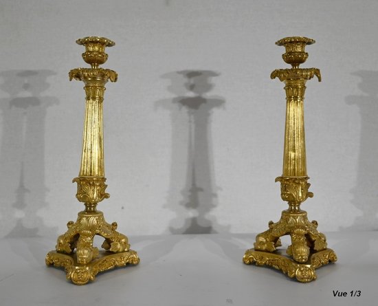 Pair of bronze torches, Restoration period - Early 19th century