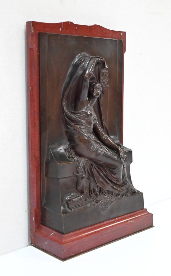 Stele aus Bronze und Marmor, "La Pensée", von H. Chapu - Ende 19.