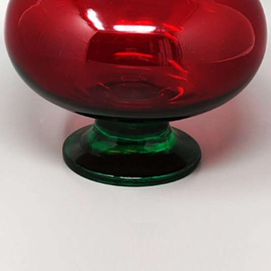 1960 Stupefacente vaso di vetro rosso e verde Empoli di Rossini. Prodotto in Italia