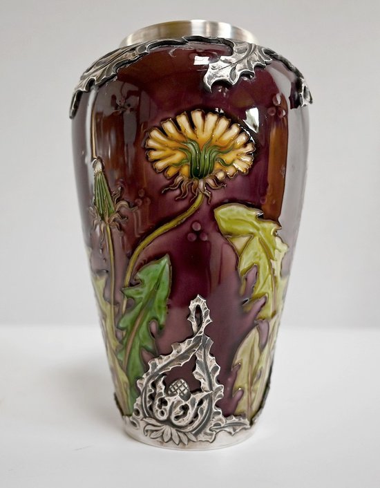 Vase " Les Pissenlits " in Silver and enamelled Ceramics, Manufacture de Sèvres, Art Nouveau - End of XIXth century