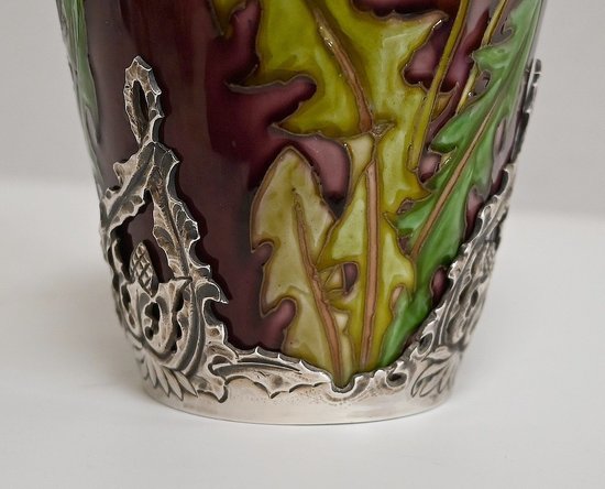 Vase " Les Pissenlits " in Silver and enamelled Ceramics, Manufacture de Sèvres, Art Nouveau - End of XIXth century