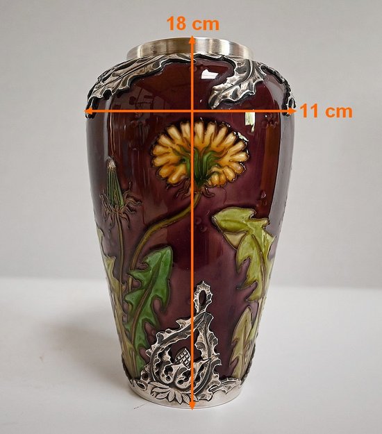 Vase " Les Pissenlits " in Silver and enamelled Ceramics, Manufacture de Sèvres, Art Nouveau - End of XIXth century