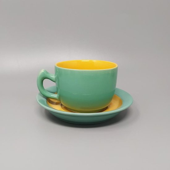 1980 Magnificent green and yellow ceramic tea/coffee service by Naj Oleari. Made in Italy