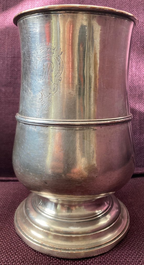 Masonic mug or pitcher in silver plated metal with monograph surmounted by the Comtal Crown - XVIII century