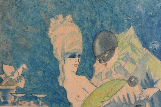 Poster Project Watercolor Signed Jacques Lux Polichinelle Coquin About 1900