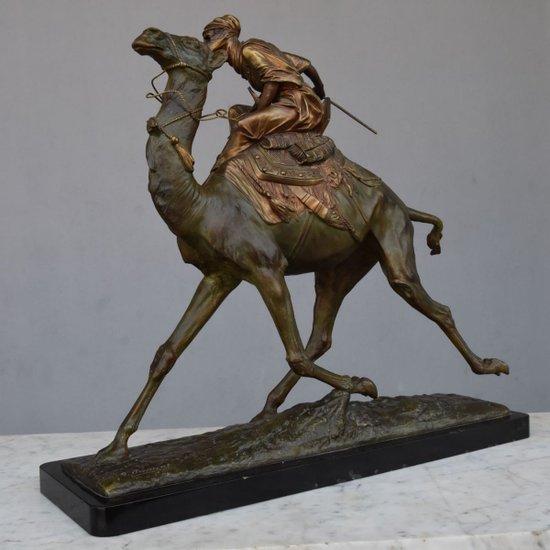             "The meharist" spectacular bronze orientalist Edouard Drouot (1859-1945)