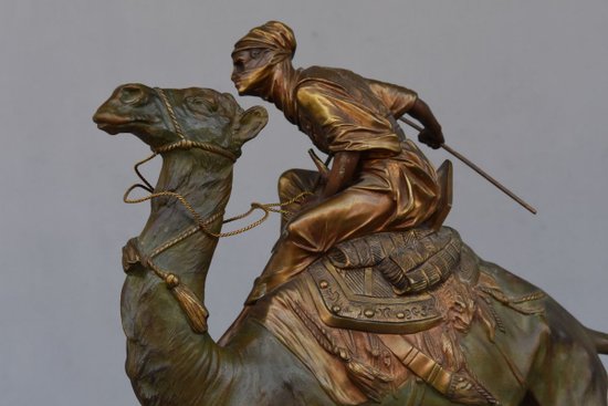             "The meharist" spectacular bronze orientalist Edouard Drouot (1859-1945)