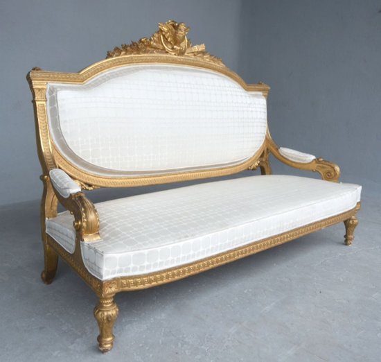 Wohnzimmer Aus Holz Vergoldet Im Stil Louis XVI Napoleon III Sofa Und 4 Sessel