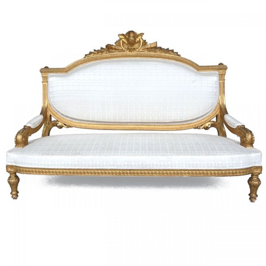 Wohnzimmer Aus Holz Vergoldet Im Stil Louis XVI Napoleon III Sofa Und 4 Sessel