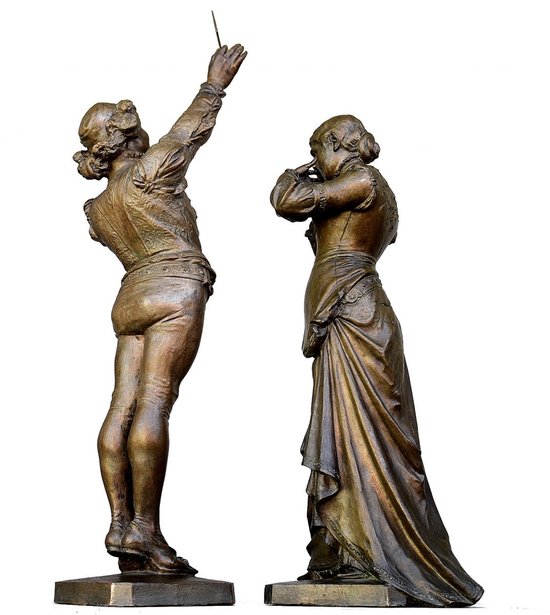 Paar von Romeo und Julia Bronze 19. Jahrhundert von Angelo Cuglierero 1882