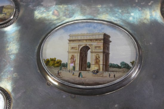 Cigar Box Metal Silver Medallions Paris Painted 19th century