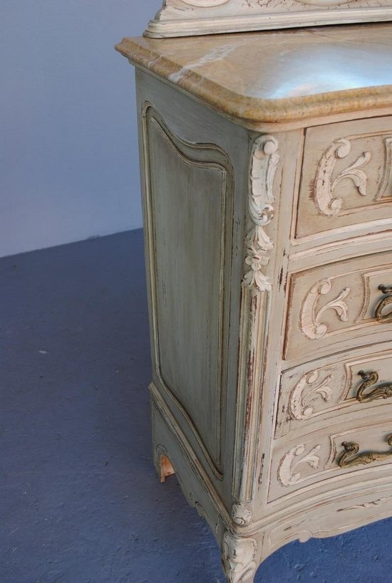 Commode Coiffeuse De Style Louis XV Laquée Grise  1900 