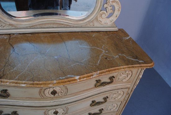 Commode Coiffeuse De Style Louis XV Laquée Grise  1900 