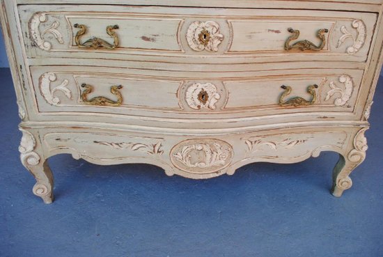 Commode Coiffeuse De Style Louis XV Laquée Grise  1900 