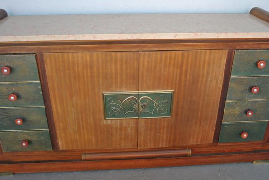 Art Deco Sideboard Rosewood Travertine Top Eglantine Glass