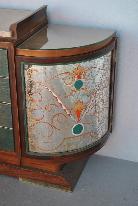 Art Deco Sideboard Rosewood Travertine Top Eglantine Glass