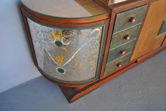 Art Deco Sideboard Rosewood Travertine Top Eglantine Glass