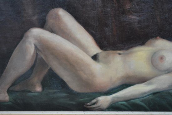 Pittura firmata Hilgers 1930 Olympia Nude Art Deco