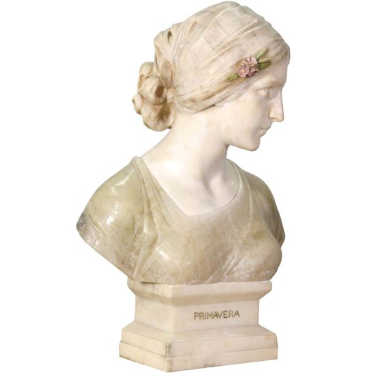 Bust Of Young Woman In Marble And Alabaster