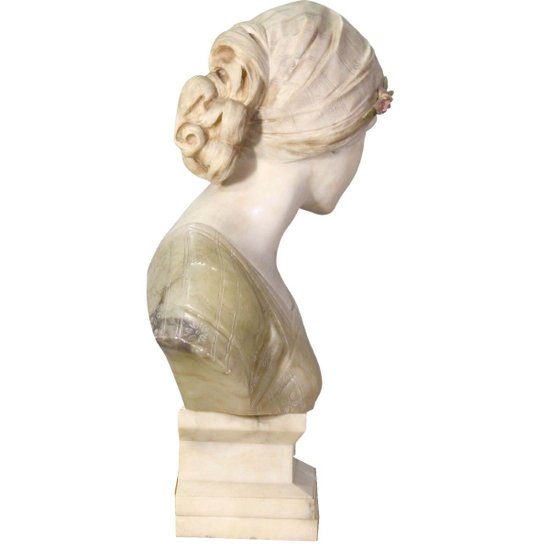 Bust Of Young Woman In Marble And Alabaster