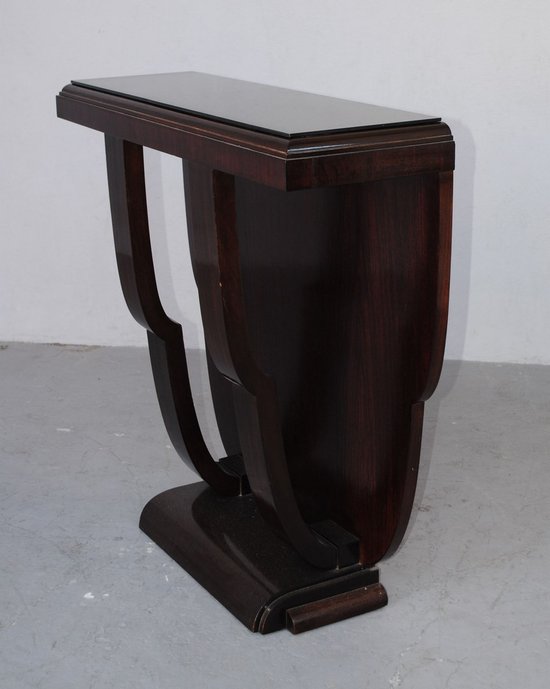 1930's Blackened Wooden Console with Glass Top