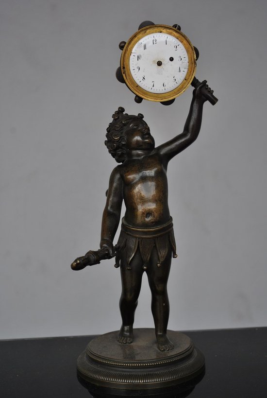 Arlequin Bébé Bronze Pendule Mécanisme Breguet XIXème