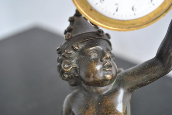 Arlequin Bébé Bronze Pendule Mécanisme Breguet XIXème