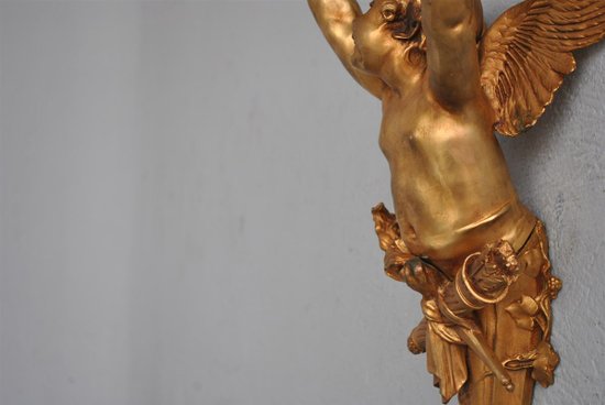 Paar Große Jugendstil-Applikationen aus vergoldeter Bronze an Babys 77 cm