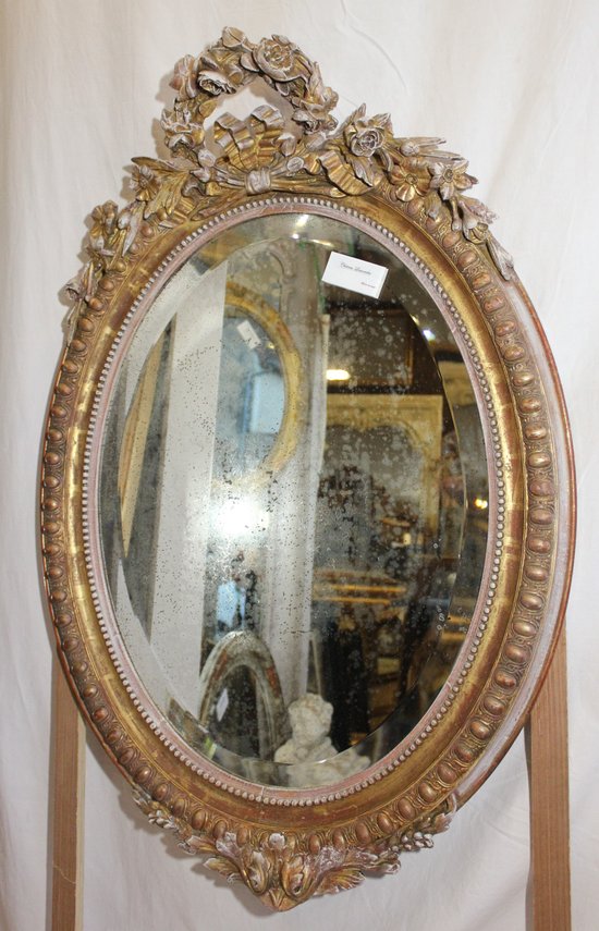 Napoleon III Oval Mirror with Godrons, Gold and Patina 68 X 99 Cm