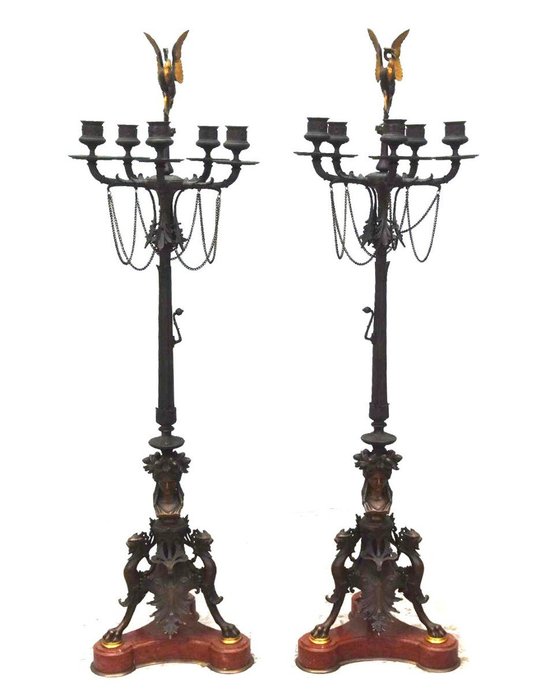 Candelabri in Bronzo Firmati De Barbedienne Ottocento (coppia)