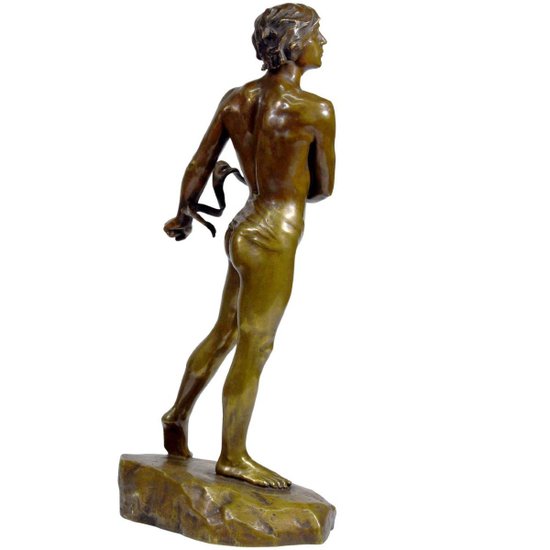 Bronze Patina Golden Representing David Signed Charbonneau Dated 1909