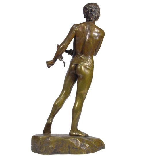 Bronze Patina Golden Representing David Signed Charbonneau Dated 1909