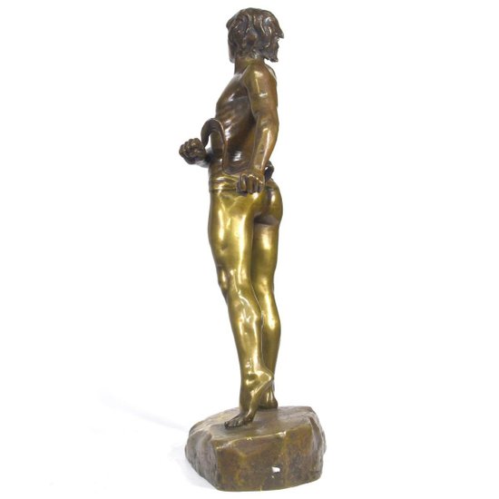 Bronze Patina Golden Representing David Signed Charbonneau Dated 1909