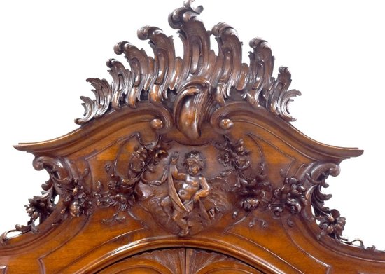 Exceptional Baroque Louis XV Rocaille Style Mirror Cabinet In Walnut Babies