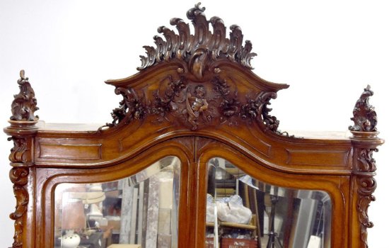 Exceptional Baroque Louis XV Rocaille Style Mirror Cabinet In Walnut Babies