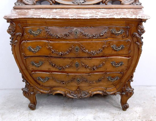 Commode Coiffeuse Baroque En Noyer De Style Louis XV  Fin XIXème Décor De Putti