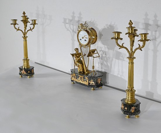 Garniture de Cheminée « La Harpiste » – XIXe